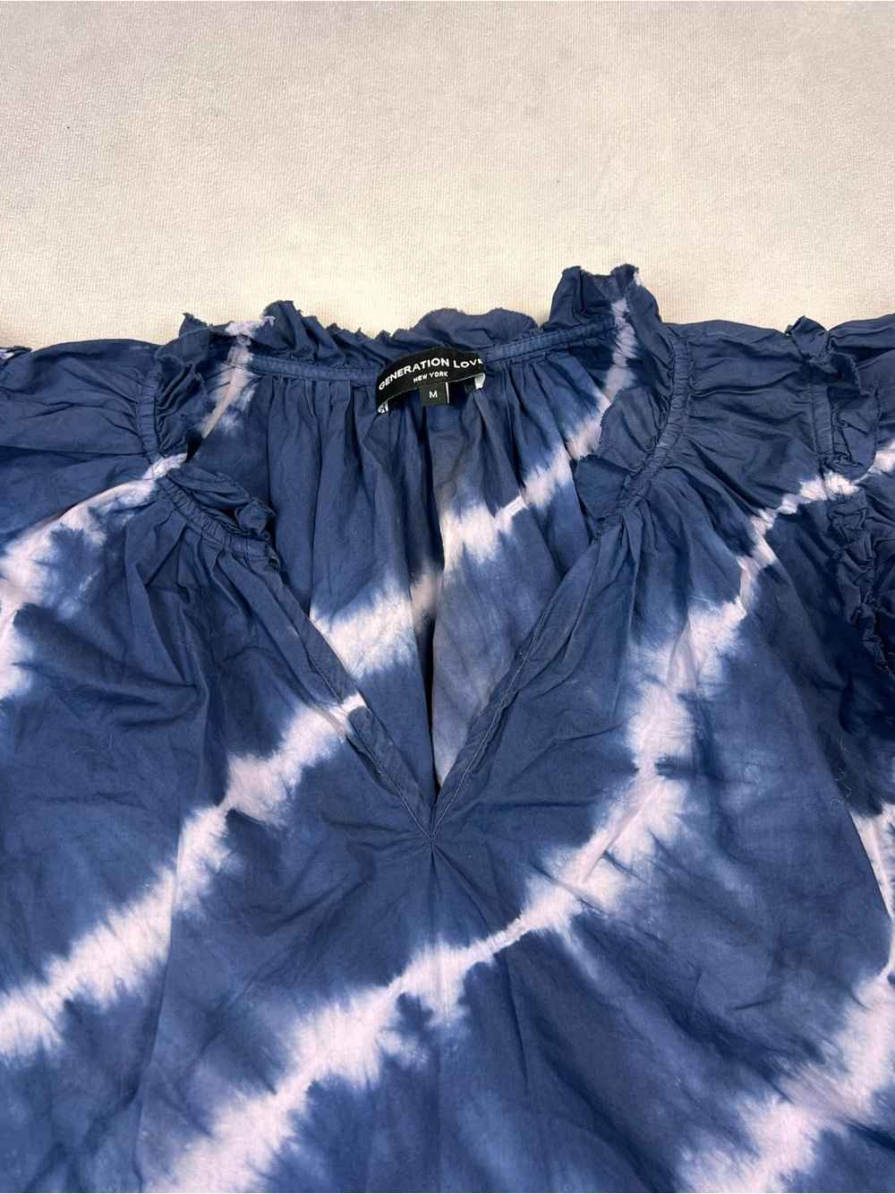 Generation Love Navy and White Tie-Dye V-Neck Blouse
